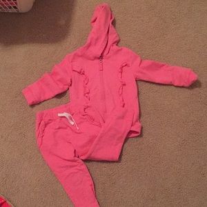 Pink ruffle detail sweatsuit